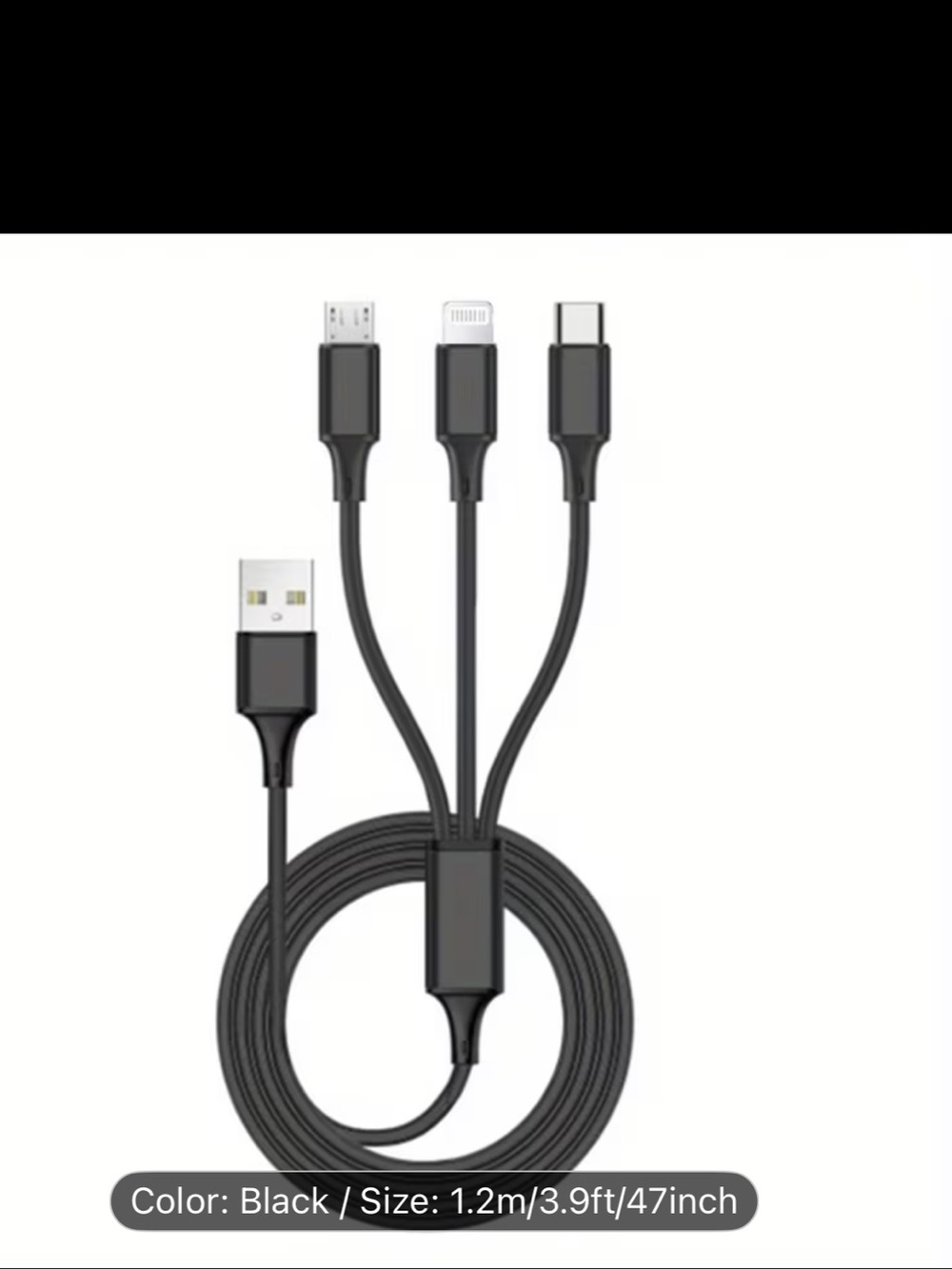 Multi-Connector 3-in-1 Charging Cable - Black